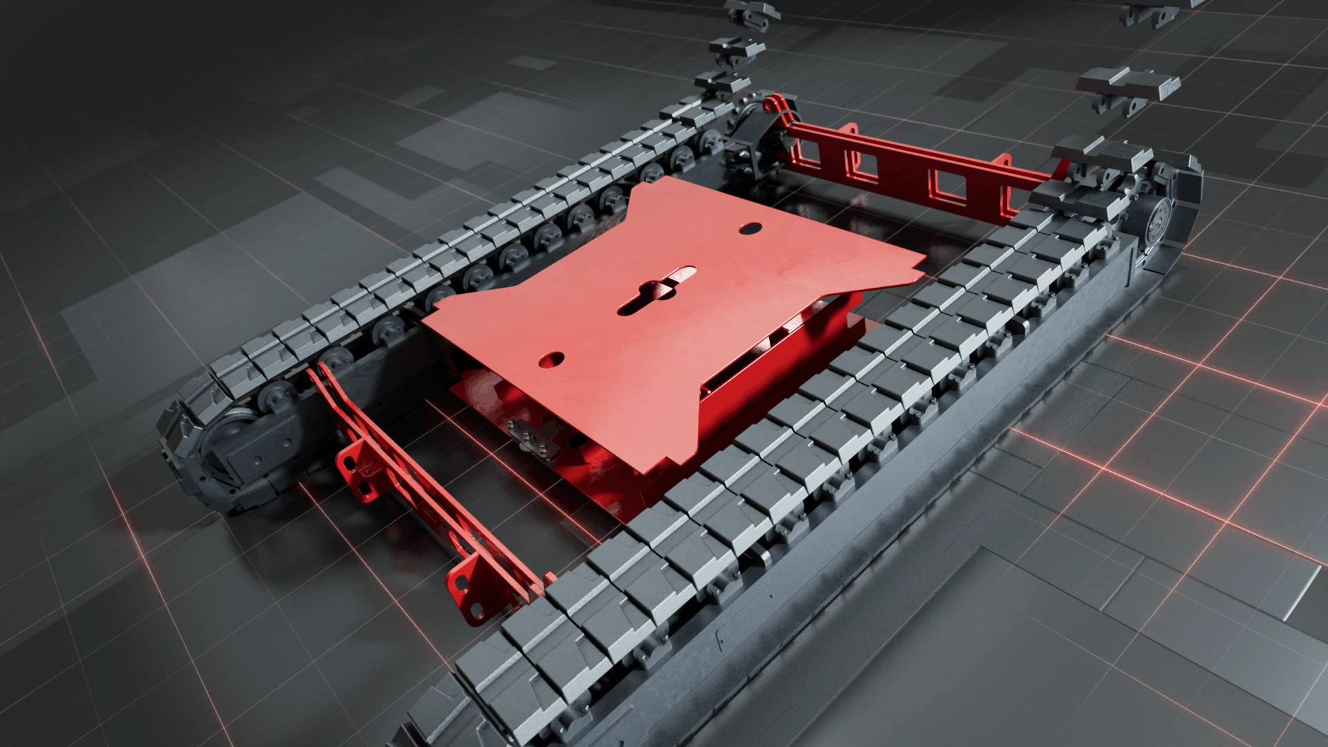 Tracked transport platform with a red centre panel