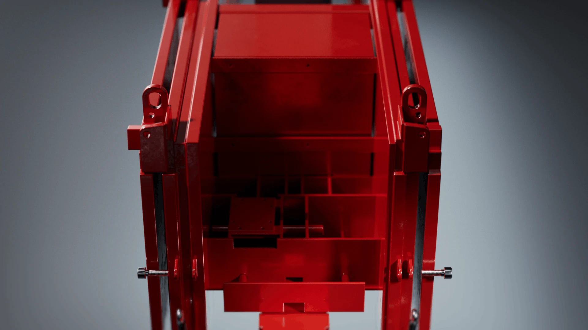 Close view of a red mechanical lifting component