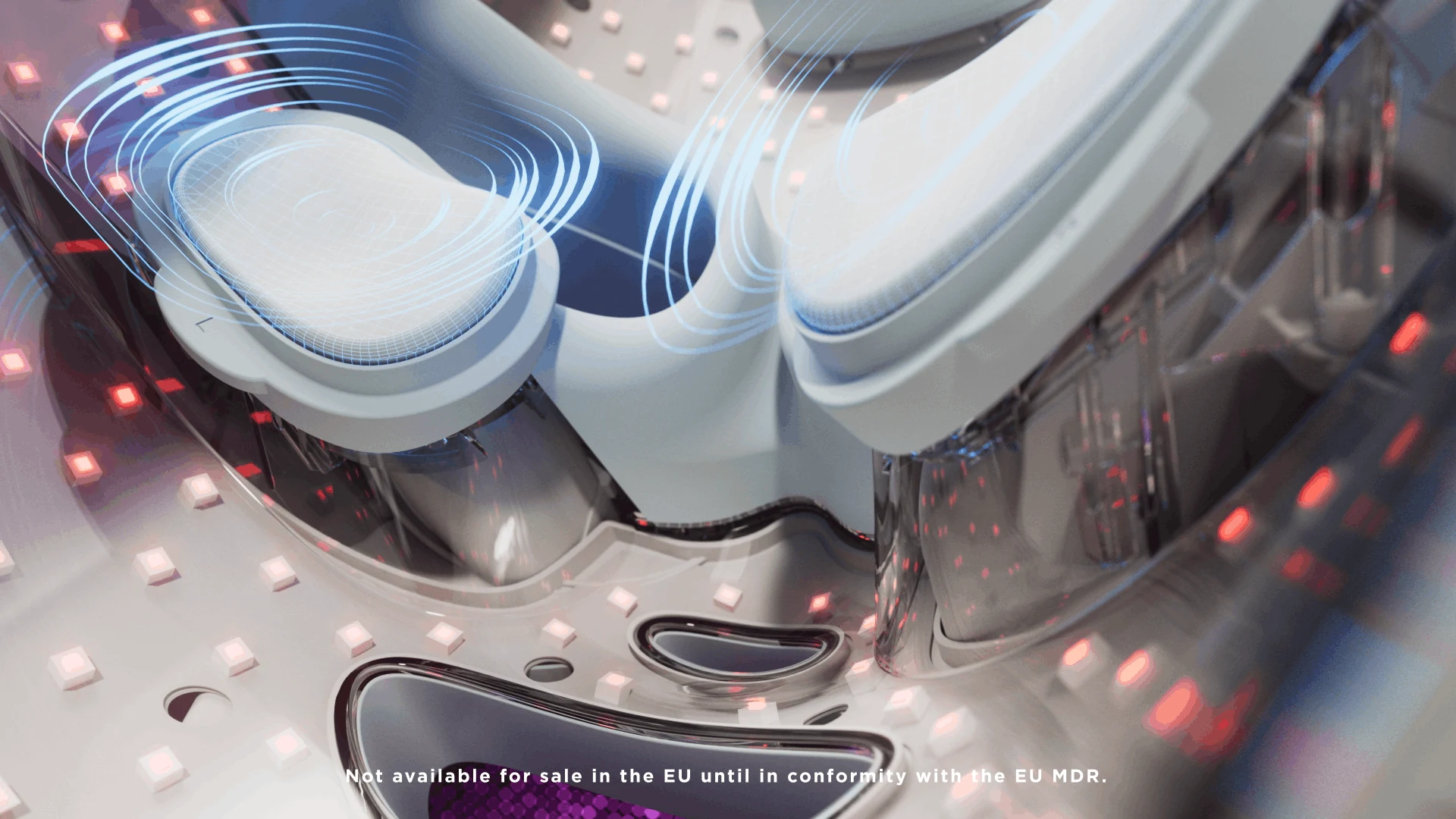 Close view of the mask interior with illuminated cooling elements