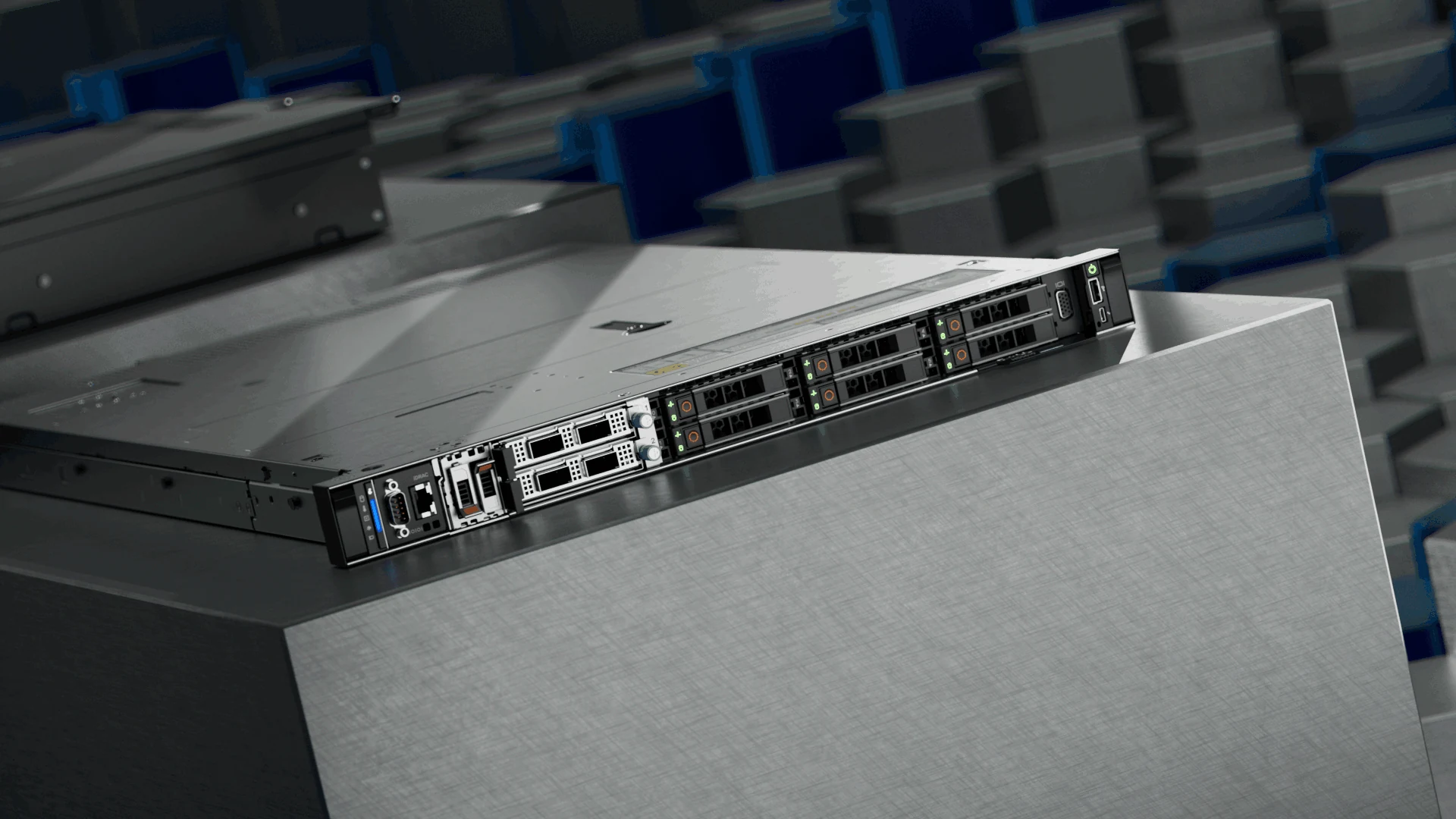 Rear connectors of a Dell server on a geometric platform