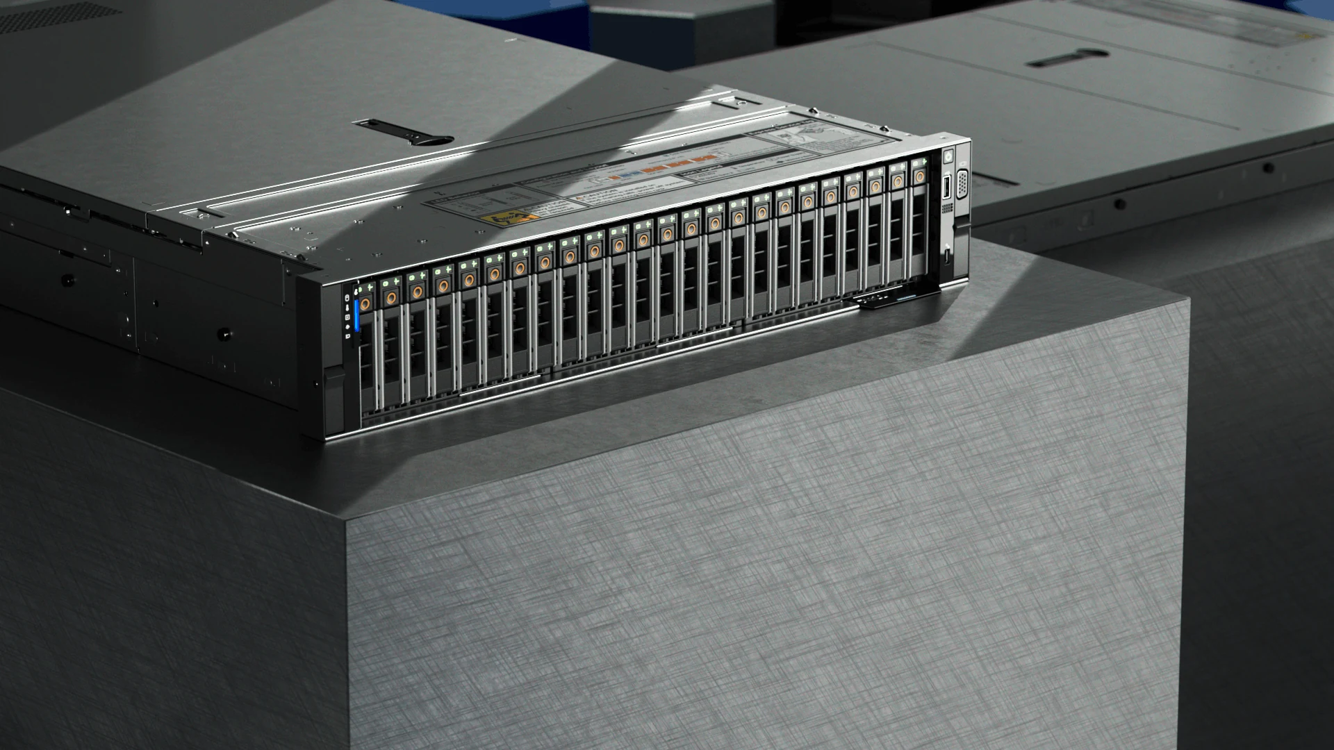 Dell PowerEdge rack server on a grey architectural platform