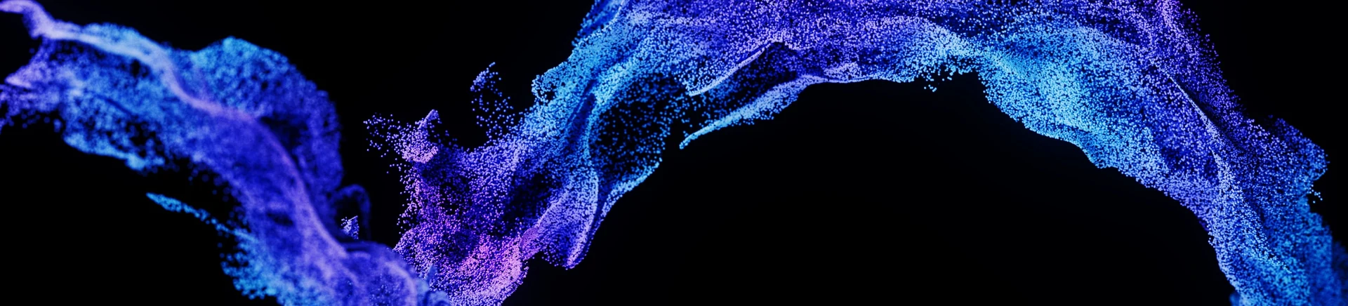 A blue particle ribbon suspended against black