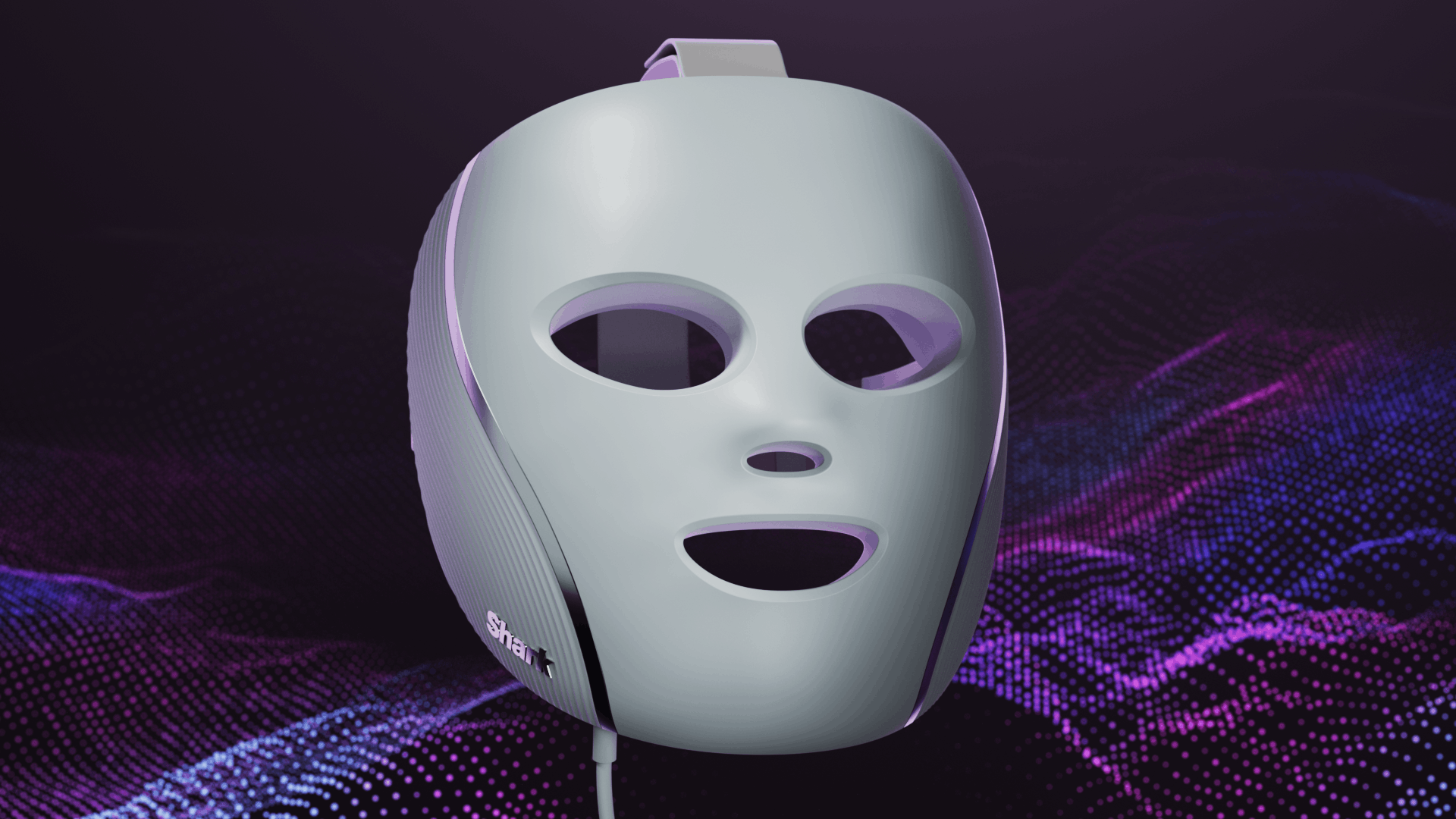 CGI rendering of the Shark CryoGlow mask against a purple illuminated surface